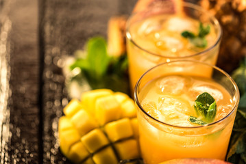 Glasses of juices. Refreshments and summer drinks.