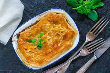 Steak and mushroom pie - top view