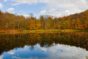 Fototapeta na wymiar Colorful autumn landscape with lake. Armenia