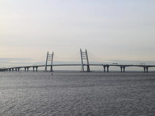 Seascape with cable-stayed bridge