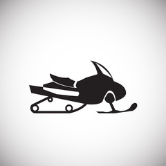 Snow mobile on white background icon