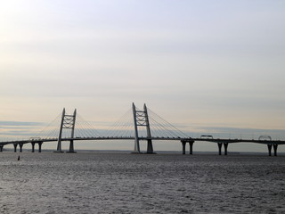 Seascape with cable-stayed bridge