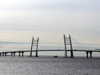 Seascape with cable-stayed bridge