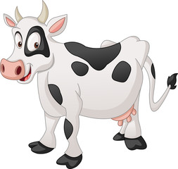 Cartoon spotted cow. Vector illustration of funny happy animal.