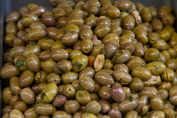 Marinated olives on the market of Catania in Sicily