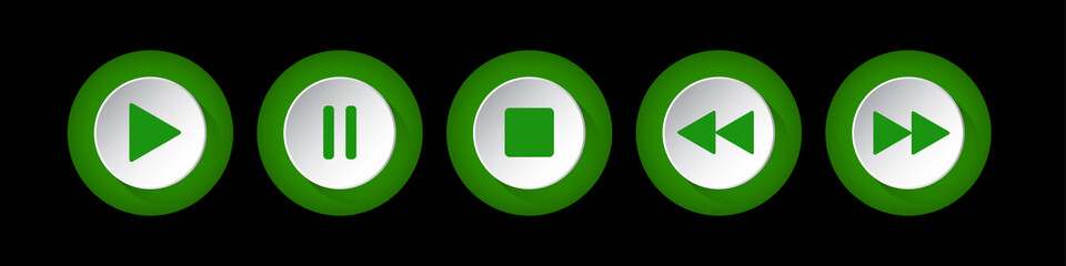 green, white round music control buttons set