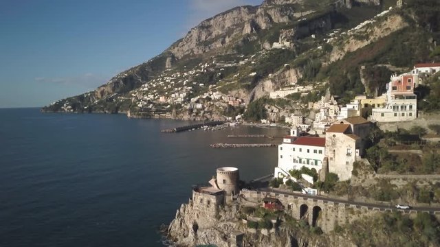 Historic buildings on Amalfi Coast, aerial