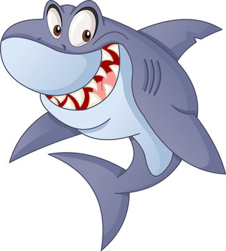 Cartoon cute shark. Vector illustration of funny happy animal.
