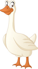 Cartoon cute goose. Vector illustration of funny happy animal.
