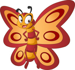 Cartoon cute butterfly. Vector illustration of funny happy animal.