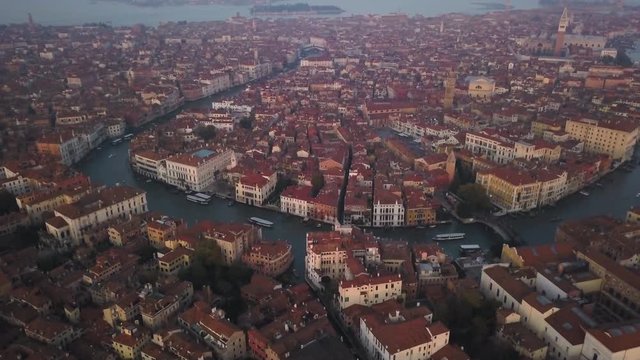 Aerial, majestic Venice architecture