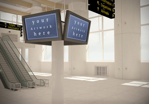 Airport Terminal Flight Screens Mockup
