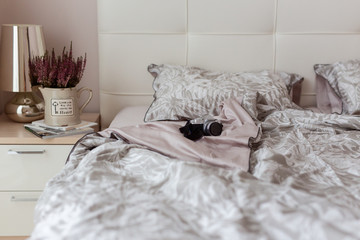 Bed linen, home comfort, modern interior.