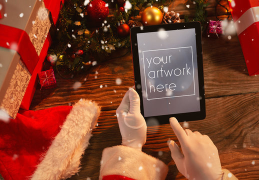 Santa Claus Holding Tablet Mockup