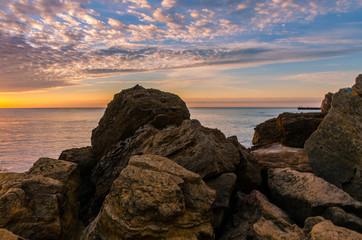 Seascape in Odesa during the sunrise in the autumn season
