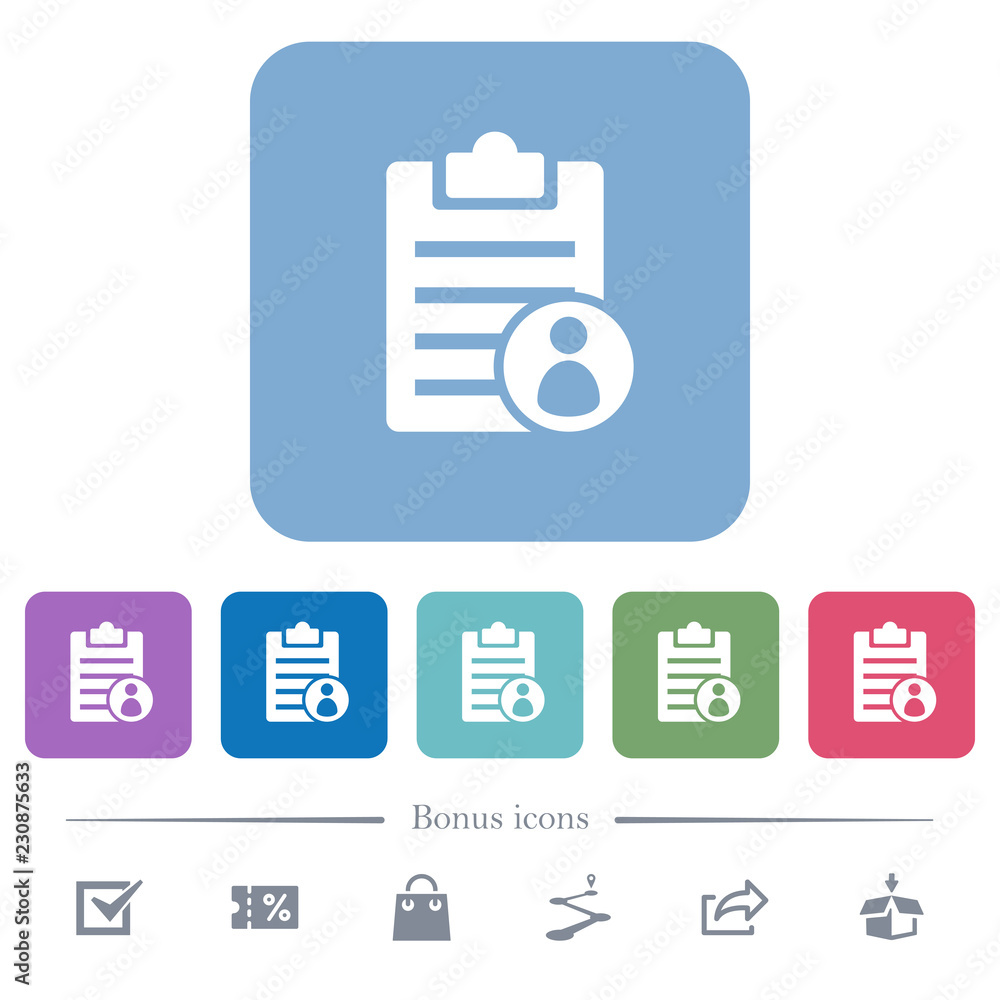 Poster note owner flat icons on color rounded square backgrounds