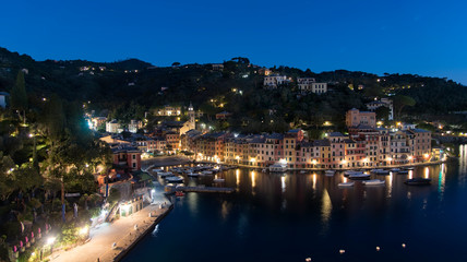 Elevated night scene of the waterfront, Portofino