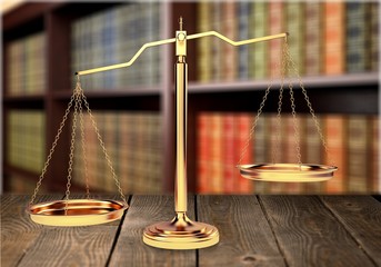 Scales of Justice on table, Weight Scale,