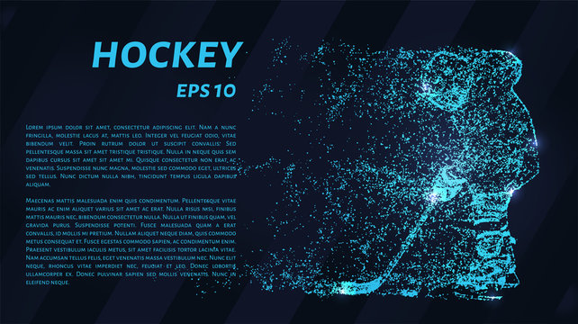 Hockey of blue glowing dots. Hockey player vector illustration.