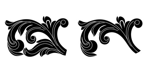 Fototapeta premium Set of vintage baroque ornament, corner. Retro pattern antique style acanthus.