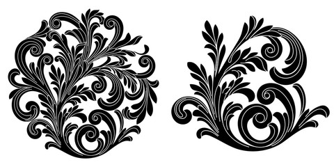 Set of vintage baroque ornament, corner. Retro pattern antique style acanthus.