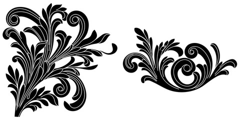 Set of vintage baroque ornament, corner. Retro pattern antique style acanthus.