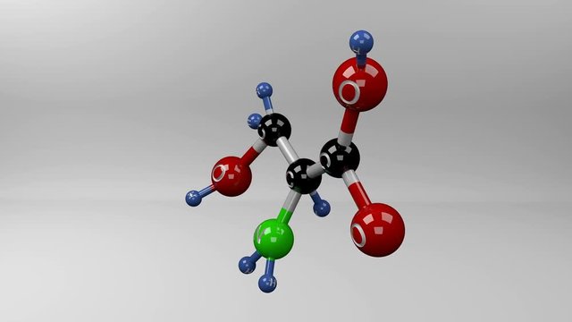 Serine molecule. Molecular structure of L-serine molecule, amino acid present on spider silk proteins.