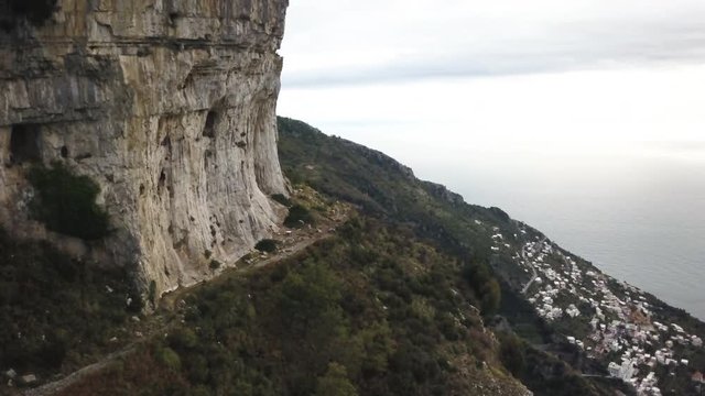 Aerial, trail on Amalfi Coast cliffs