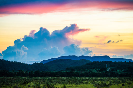 Beautiful sunset in mountains of Chapada dos Veadeiros - Goi&aacute;s, Brazil