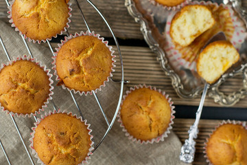 Homemade sweet cakes muffins with dried apricots