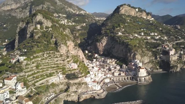 Aerial, scenic Amalfi Coast landscape