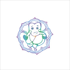 Color drawing of an elephant on a background of an ornament. Ganesha indian deity