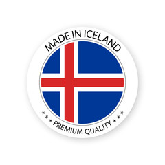 Modern vector Made in Iceland label isolated on white background, simple sticker with Icelandic colors, premium quality stamp design, flag of Iceland