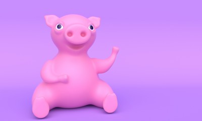 Model toy Pig on a lilac background. 3d rendering