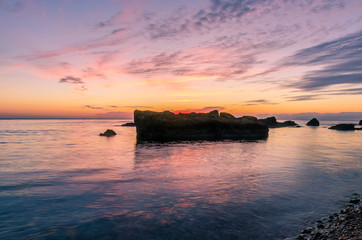 Seascape in Odesa during the sunrise in the autumn season