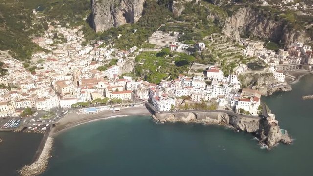 Scenic coastal town of Amalfi, aerial
