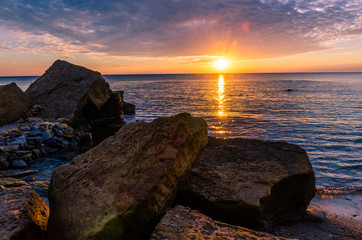 Seascape in Odesa during the sunrise in the autumn season