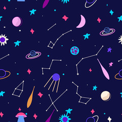 Space Galaxy abstract seamless pattern for fabric, interior design, gift wrapping, business card.