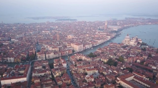 Aerial, scenic Venice skyline