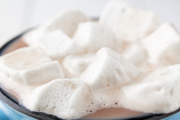 Fototapeta na wymiar hot cocoa or coffee with marshmallow closeup
