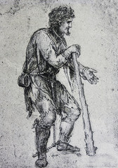Fototapeta na wymiar Beggar or convict by Leonardo da Vinci engraved in a vintage book Leonard de Vinci, author Eugene Muntz, 1899, Paris