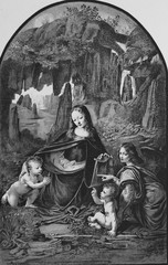 Virgin of the rocks by Leonardo da Vinci engraved in a vintage book Leonard de Vinci, author Eugene Muntz, 1899, Paris