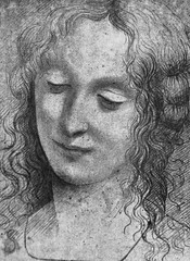 Detail from "Virgin of the rocks" by Leonardo da Vinci engraved in a vintage book Leonard de Vinci, author Eugene Muntz, 1899, Paris