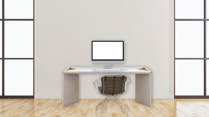 Workplace mockup concept. Mock up modern home decor desktop computer Artist workspace with copy space for products display montage.Mockup desktop.