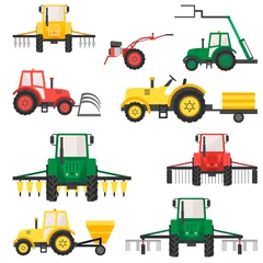 Abwaschbare Fototapete Jungenzimmer Landwirtschaftliche Erntefahrzeuge mit Traktor-Ernteanhänger.