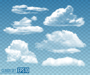 Set of realistic transparent cloudsin blue sky