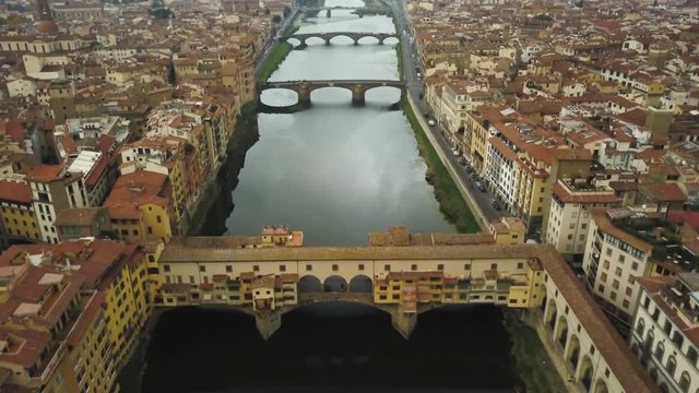Bridges over Arno River in Florence, aerial