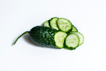 ripe cucumber on white background