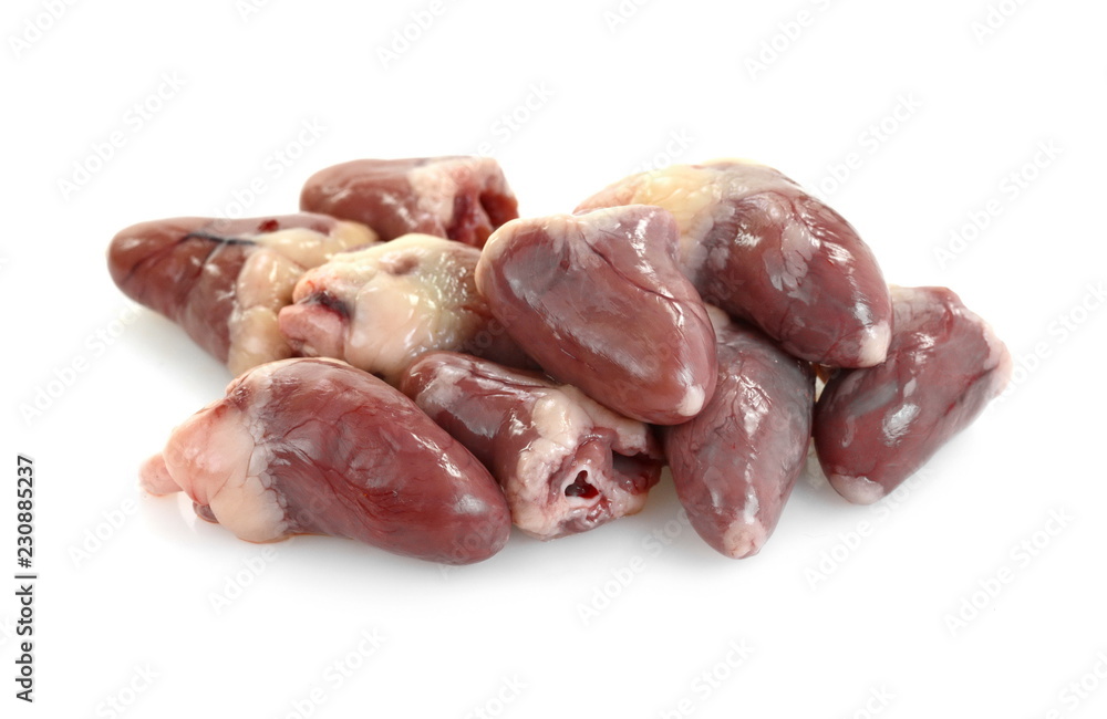 Wall mural Raw chicken heart isolated on white background