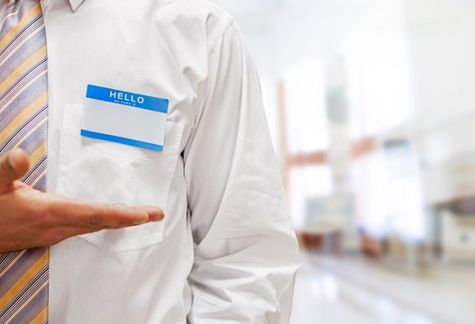 Blank badge on doctor in a white